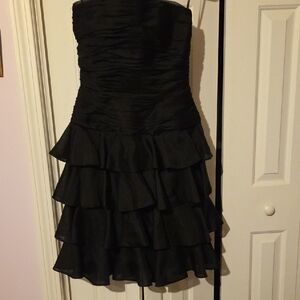 Black Strapless Ruffle Dress 100% Silk